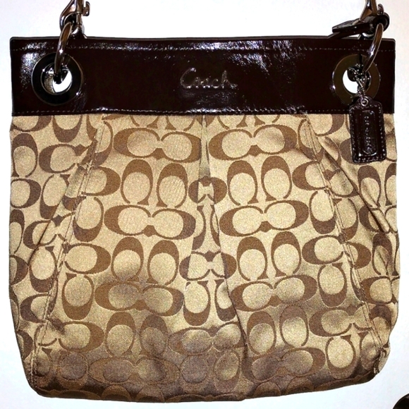 Coach Ashley Hippie Brown & Tan Jacquard & Leather Crossbody Bag - Picture 1 of 15